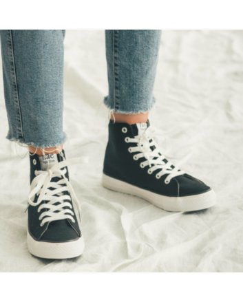 REDO BLACK VEGAN HIGH TOP SNEAKERS LACE-UP
